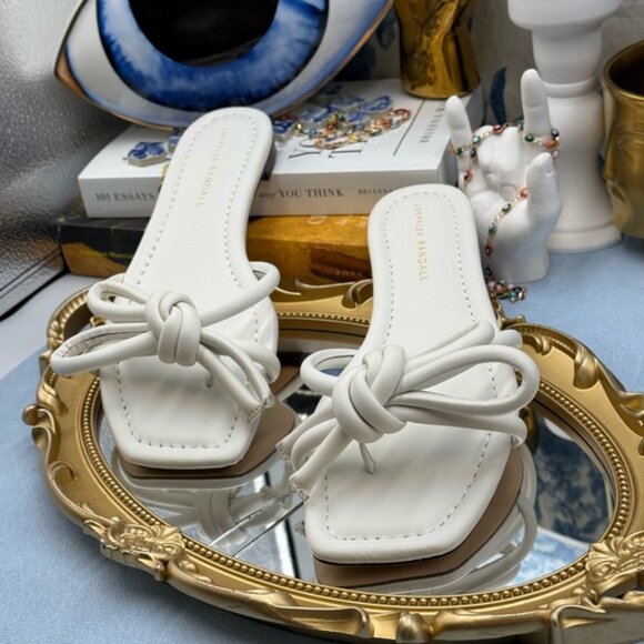 🆕 LOEFFLER RANDALL 🧿 NWOB Hadley Leather Bow Flat Sandals, White - Sz 7.5 B - Picture 5 of 11